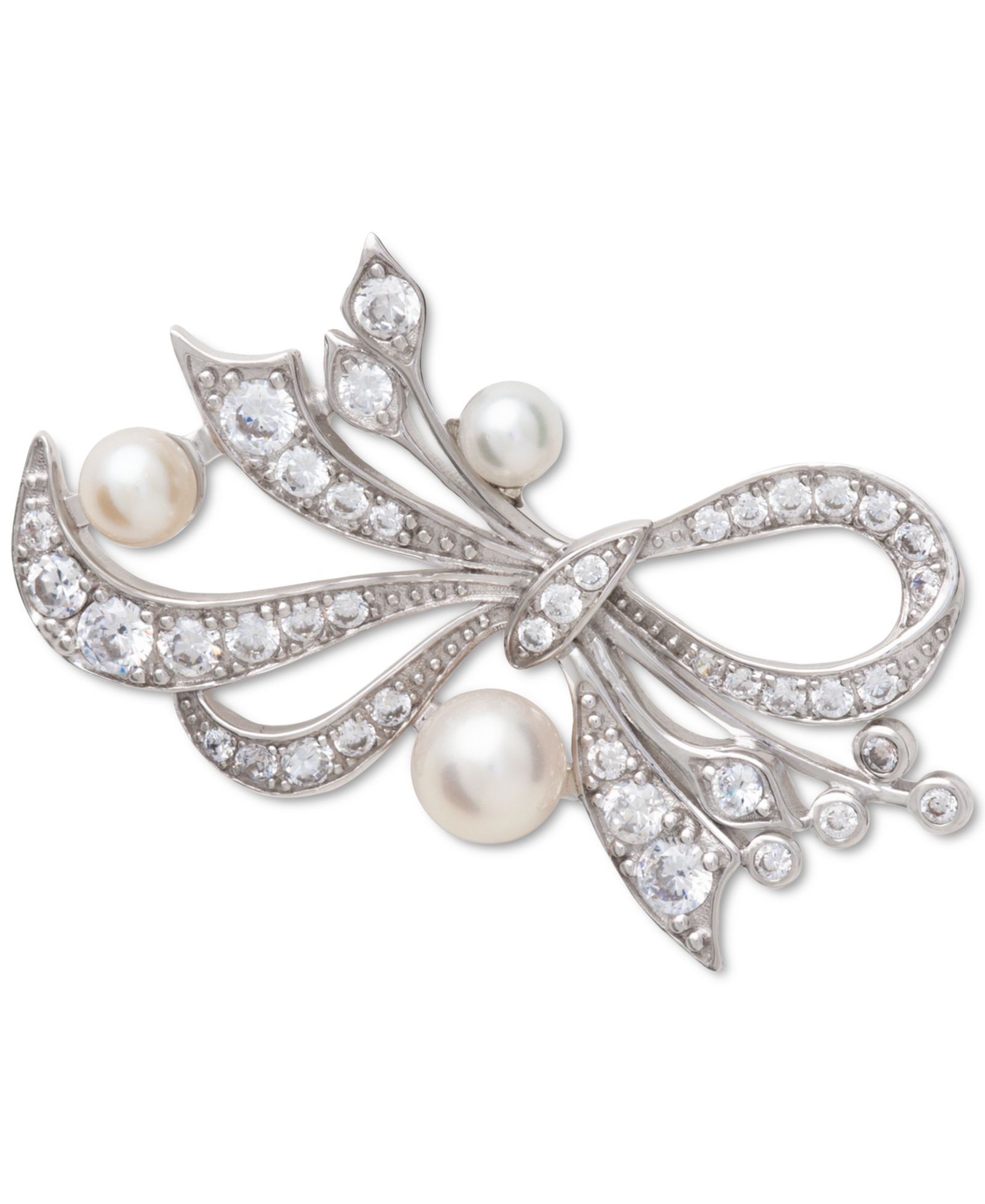 Cultured Freshwater Pearl (4-6mm) & Cubic Zirconia Ribbon Bow Pin брошь из стерлингового серебра