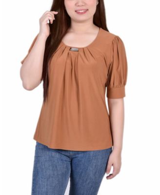 NY Collection Petite Short Sleeve Balloon Sleeve Top