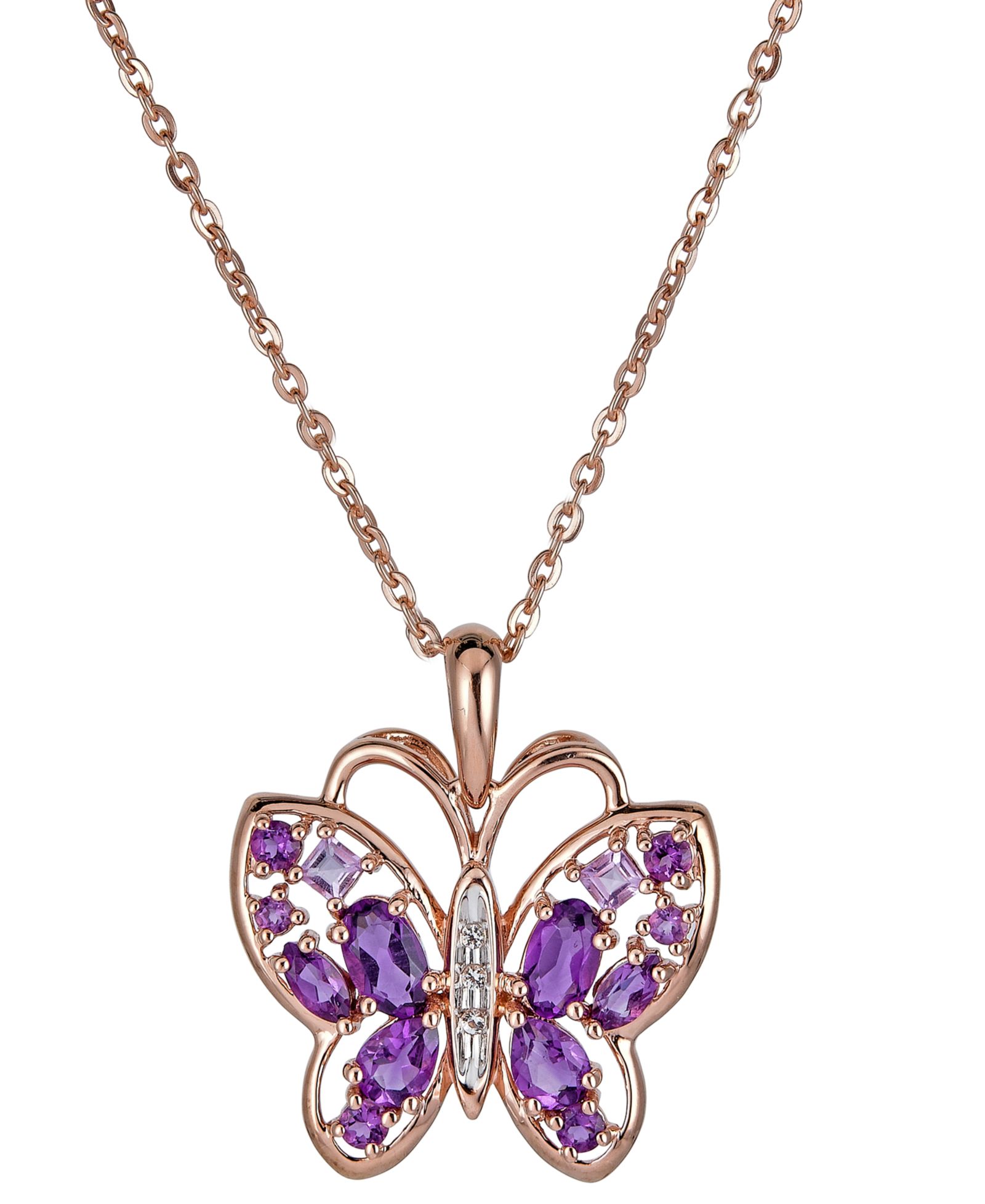 Подвеска-кулон Amethyst & White Topaz Butterfly в 14k Rose Gold-Plated Sterling Silver