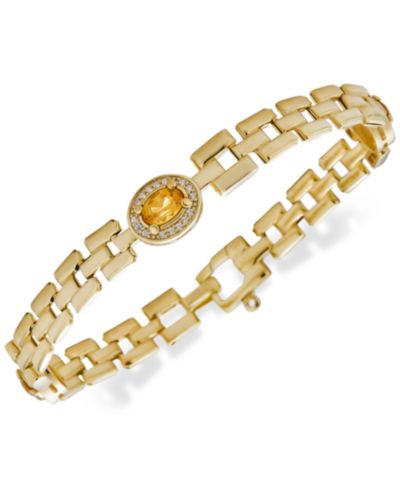 Браслет Citrine & White Topaz Accent Panther Link в 14k Gold-Plated Sterling Silver