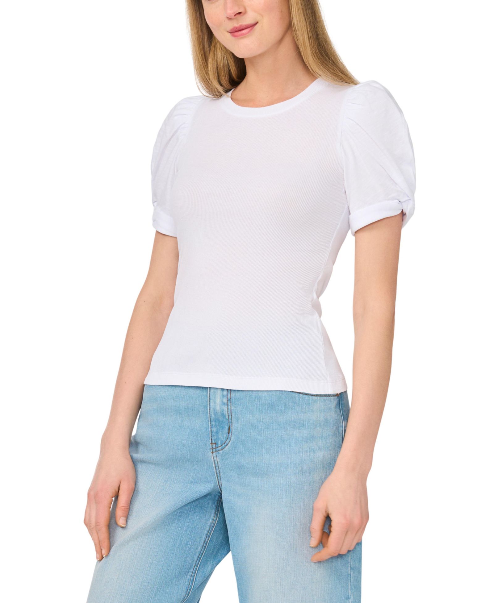 1.STATE Women's Puff-Sleeve Short-Sleeve Knit T-shirt