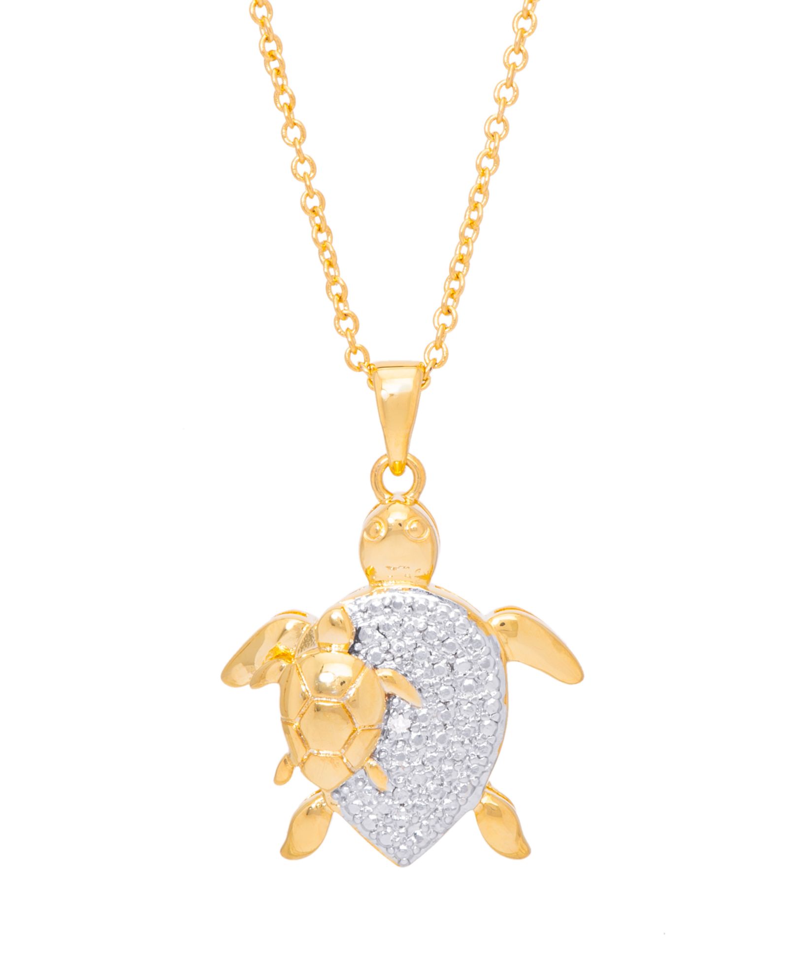 Подвеска с бриллиантом Turtle Pendant 18" в позолоте
