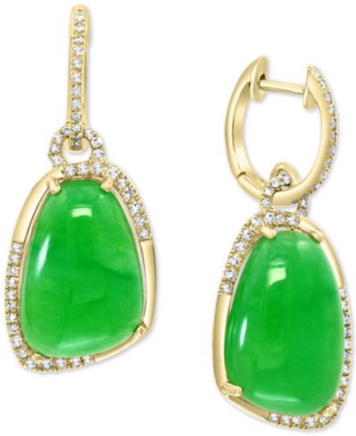 Серьги-подвески EFFY® с зеленым нефритом (17x12mm) и бриллиантом (3/8 ct. t.w.) в 14k Gold