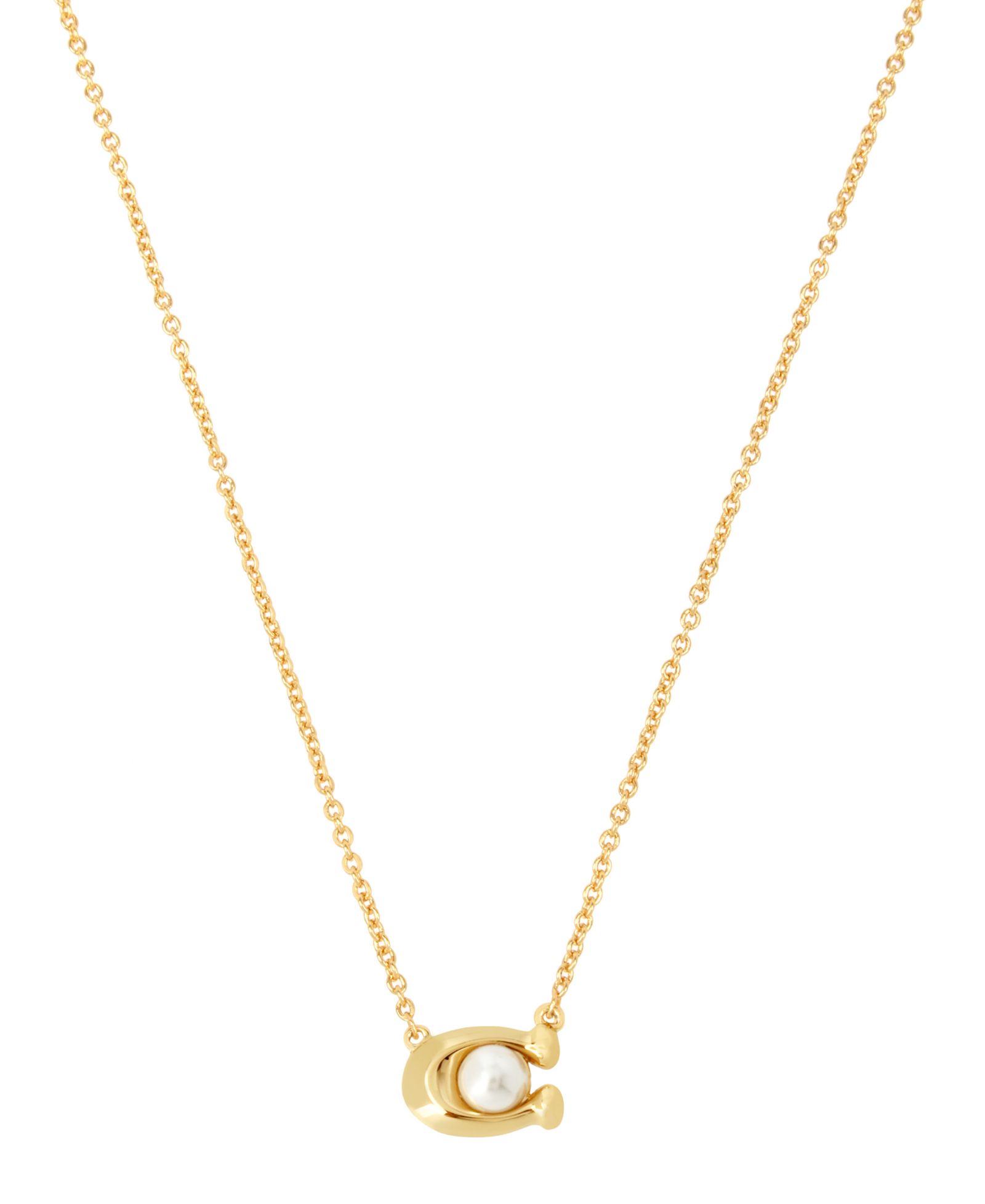 COACH Imitation Pearl Signature C Pendant Necklace 16" + 2" Extender