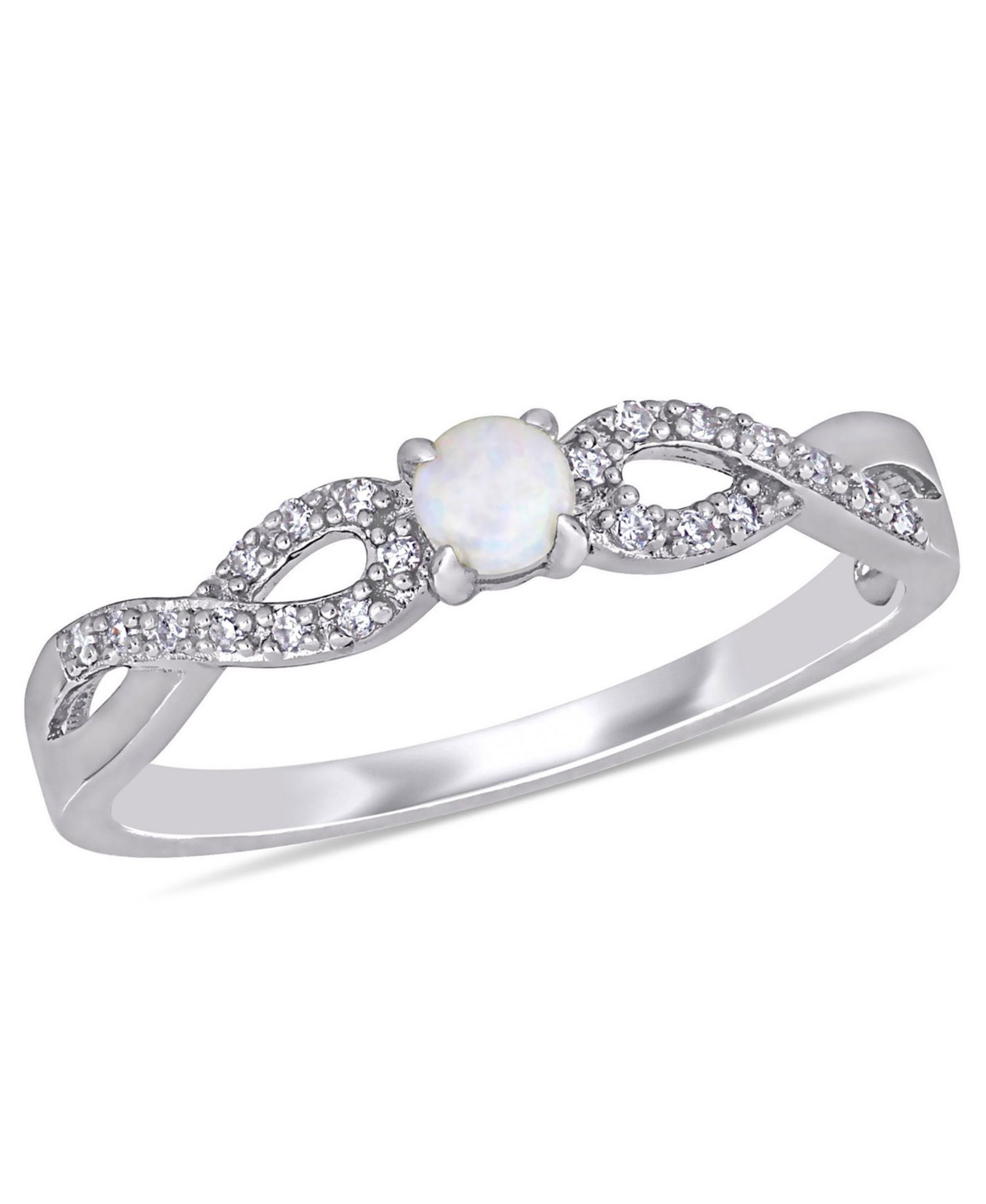 Кольцо Infinity из стерлингового серебра с опалом (1/10 ct. t.w.) и бриллиантом (1/10 ct. t.w.)