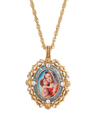 Symbols of Faith Enamel Crystal Mary and Child Pendant Necklace 24”