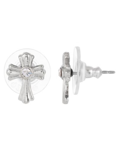 Серебристые серьги-гвоздики с кристаллом в форме креста Symbols of Faith