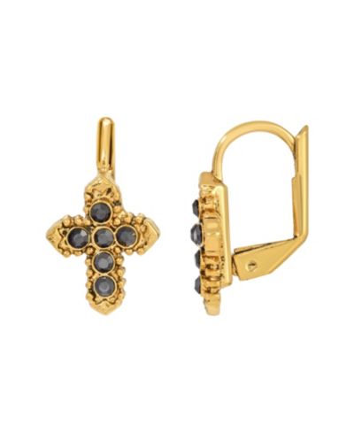 Серьги-крестики Petite Cross Earrings 14K Gold-Dipped Hematite Color