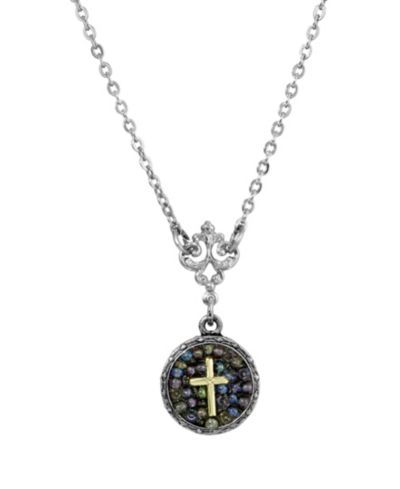 Ожерелье с крестом Symbols of Faith, многоцветное, круглое, с бусинами, серебристого цвета