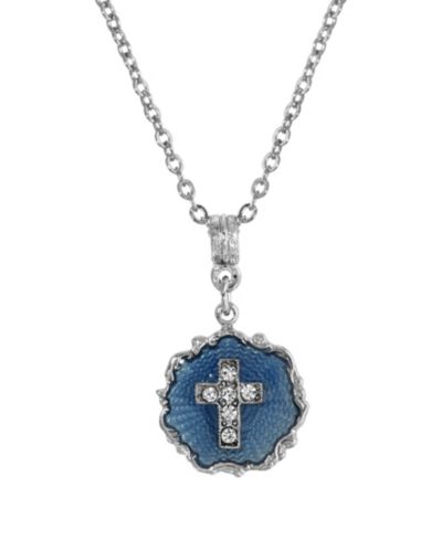 Круглое ожерелье Symbols of Faith с синей эмалью и кристаллами в форме креста