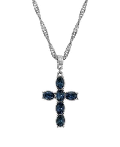 Серебристое колье с кристаллом в виде креста Pewter Blue Crystal Cross Silver-Tone Twisted