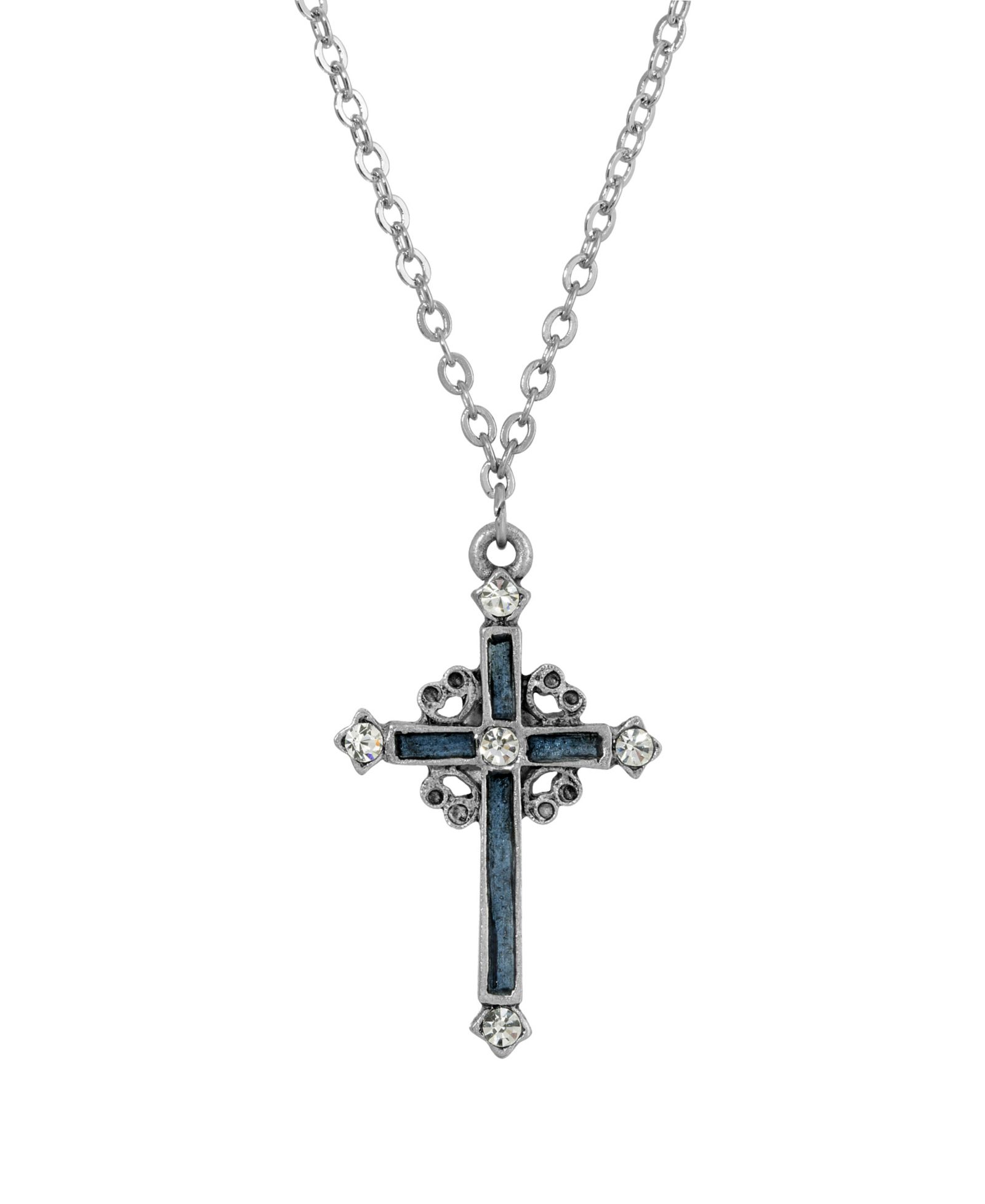Ожерелье с эмалевым крестом и кристаллами в цвете Pewter Blue от Symbols of Faith