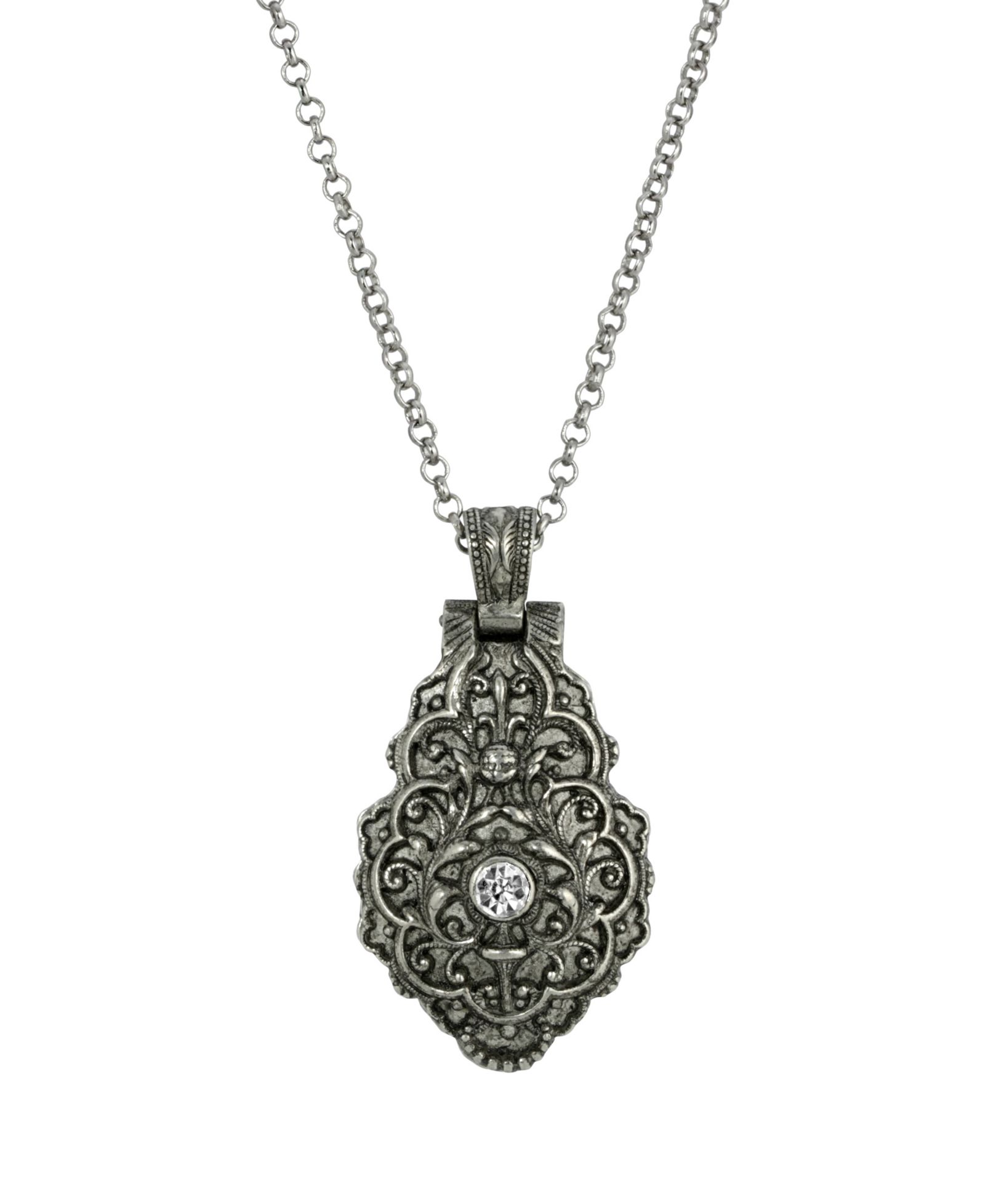 Кулон-ожерелье Symbols of Faith из пewтера с синей эмалью и кристаллом в честь святой Терезы Лизьё