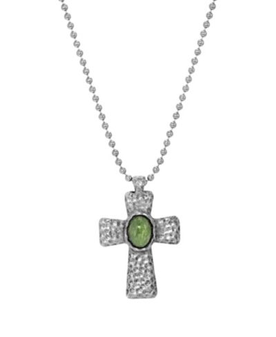 Мужской кулон-крест Symbols of Faith в серебристом цвете с зеленынным молотковым эффектом