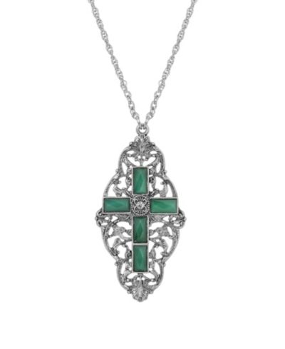 Ожерелье с крестом из зеленого камня Pewter Green Stone