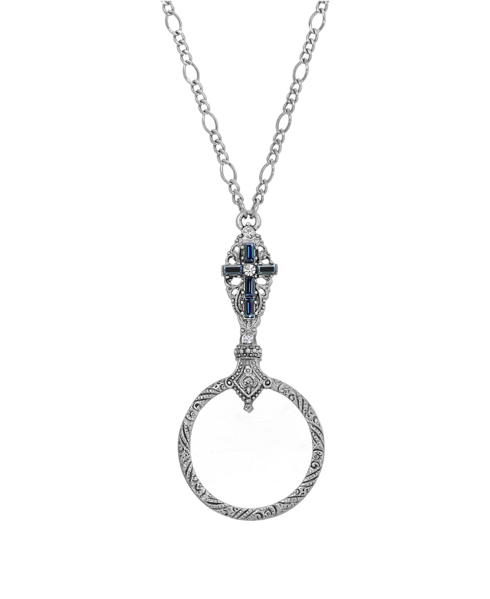 Pewter Dark Blue кристальный кулон-лупа в виде креста