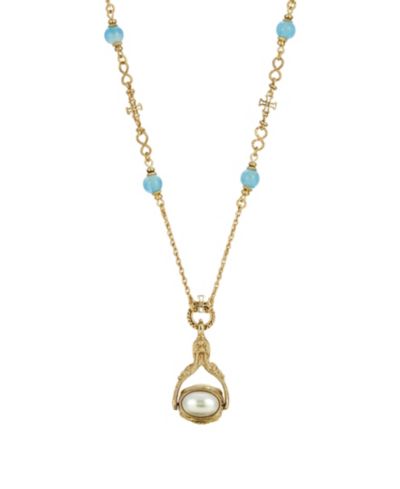 Symbols of Faith ожерелье с тройным вращающимся жемчугом и подвеской Mary Cameo, 14K Gold-Dipped