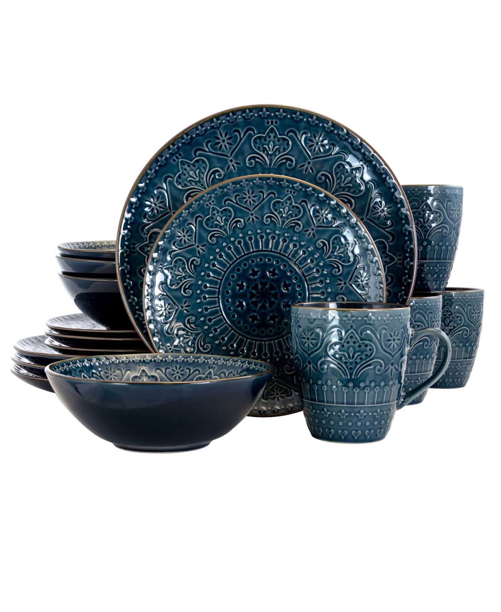 Elama Deep Sea Mozaic 16 Pc. Dinnerware Set, Service for 4