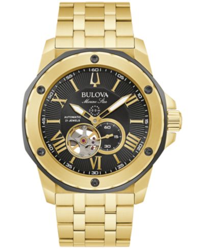 Bulova Мужские автоматические часы Marine Star Gold-Tone со стальным браслетом 45mm