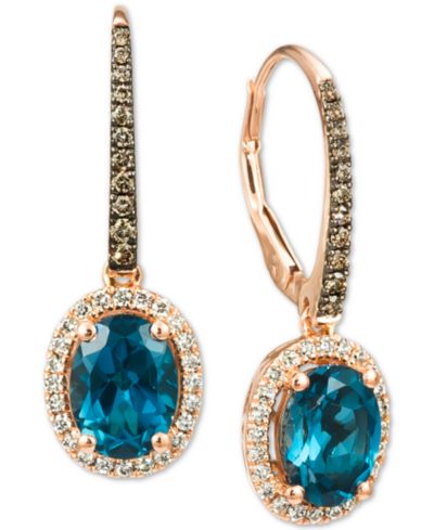 Серьги Le Vian® Deep Sea Blue Topaz (2-5/8 ct. t.w.) & Diamond (3/8 ct. t.w.) Halo Drop в 14k Rose Gold
