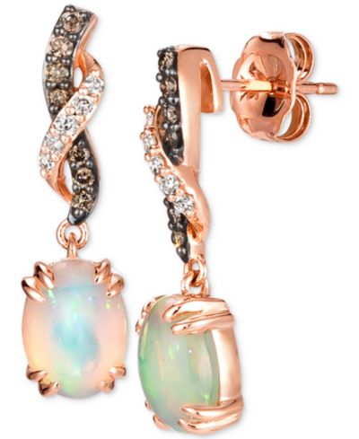 Le Vian® Neopolitan Opal™ (1-1/5 ct. t.w.) & Diamond (1/5 ct. t.w.) Twist Drop Earrings in 14k Rose Gold