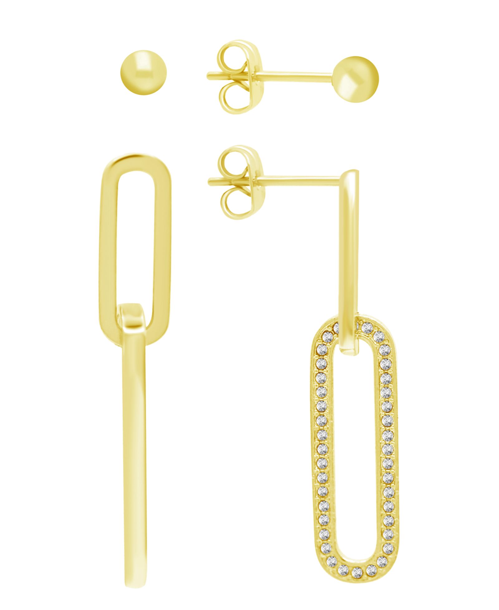 Набор серег And Now This High Polished Ball Stud и Paper Clip Clear Crystal Drop, золотое напыление