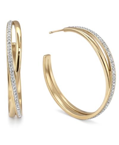 And Now This серьги-кольца Criss Cross Clear Crystal C Hoop, Gold Plate и Silver Plate