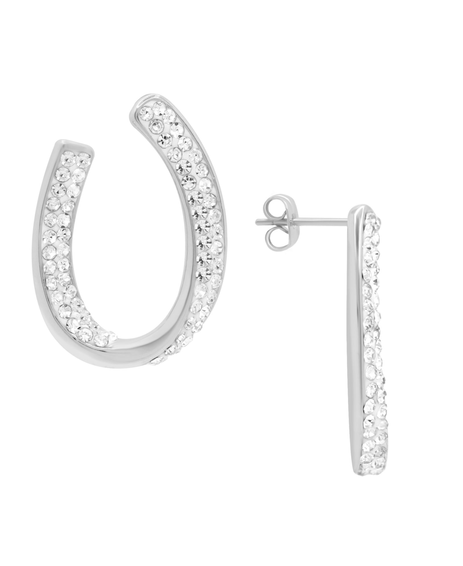 Crystal Curved Post Earring, Gold Plate and Silver Plate