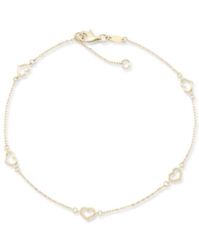 Polished Open Heart Ankle Bracelet in 10k Gold