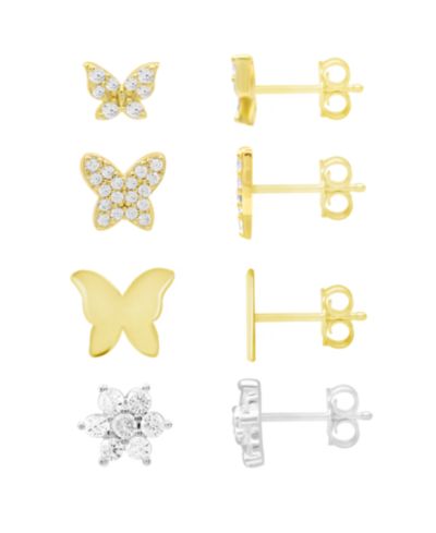 Набор серьг-гвоздиков And Now This High Polished and Cubic Zirconia Butterfly Flower Mix Match, Gold Plate and Silver Plate