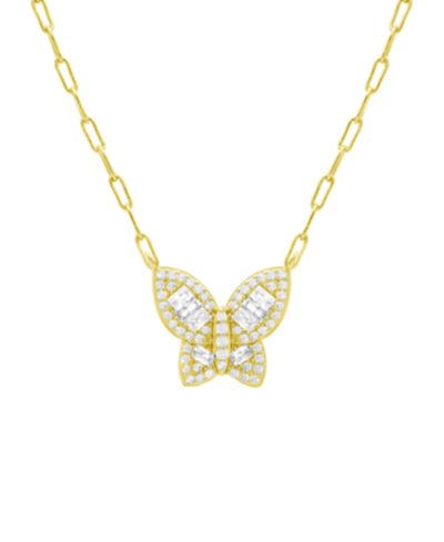 And Now This Cubic Zirconia Butterfly Necklace, Gold Plate 16+2" extender
