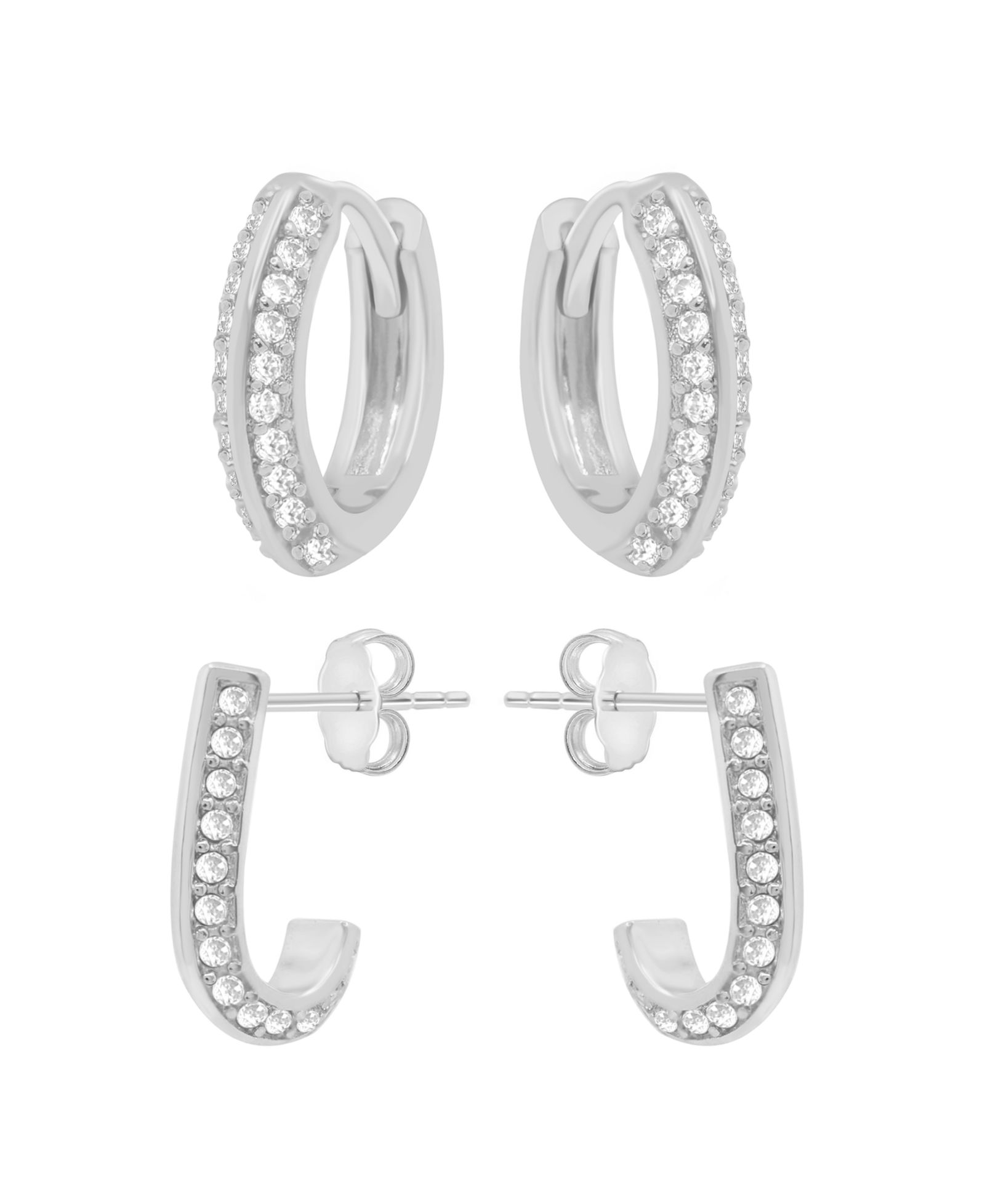 Набор из двух сережек And Now This Cubic Zirconia Huggie Hoop и J Hoop, позолота и серебрение