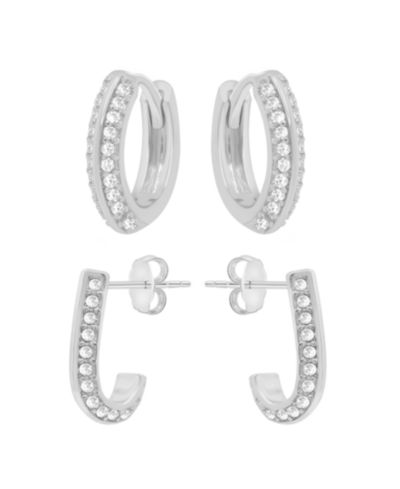 Набор из двух сережек And Now This Cubic Zirconia Huggie Hoop и J Hoop, позолота и серебрение