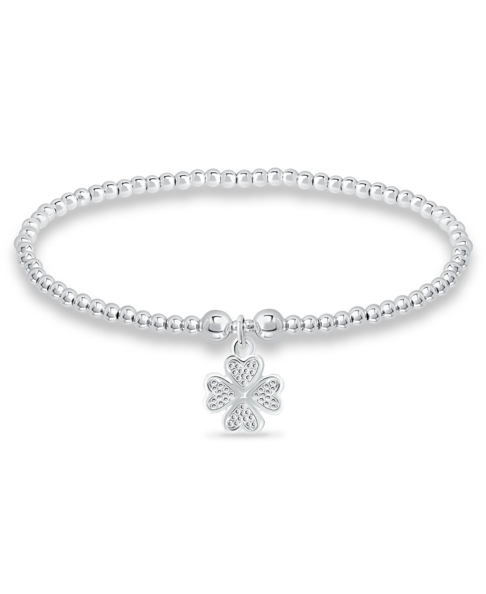 Bead Flower Charm Bracelet in Silver Plate
