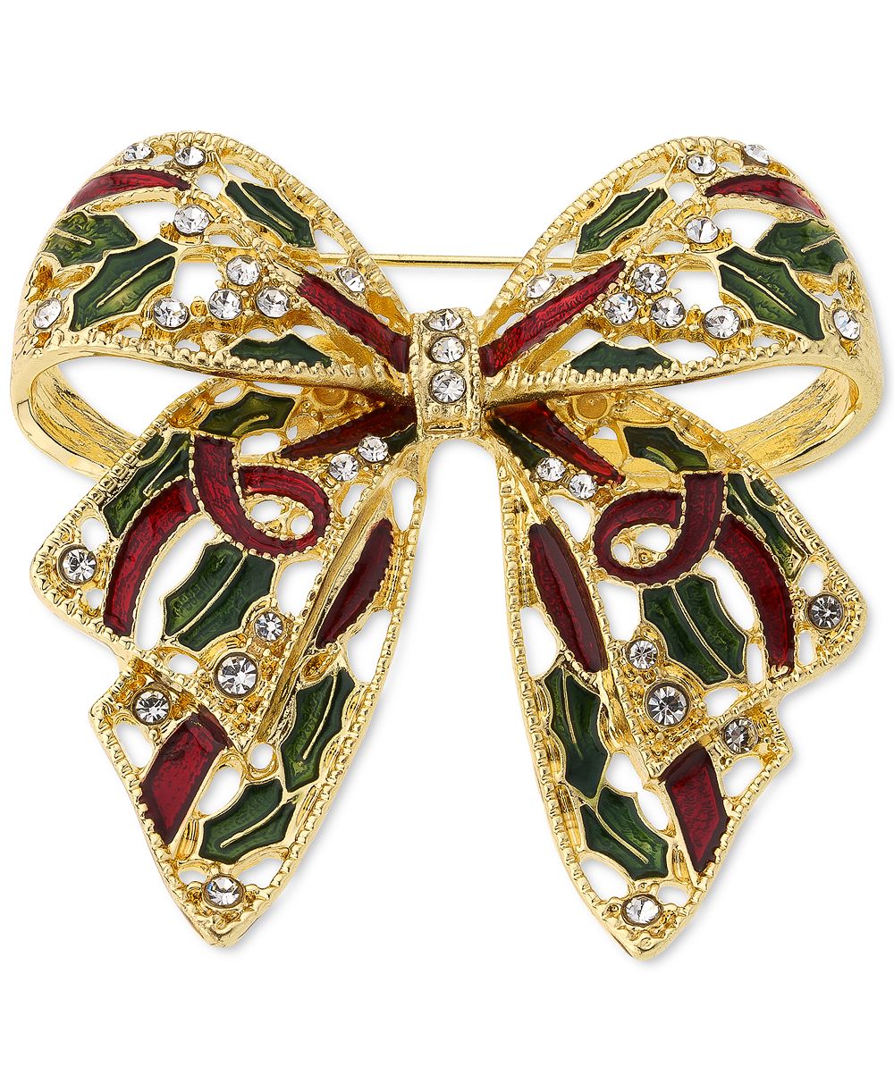 Брошь Holiday Lane Gold-Tone Pavé & Holly Bow Pin
