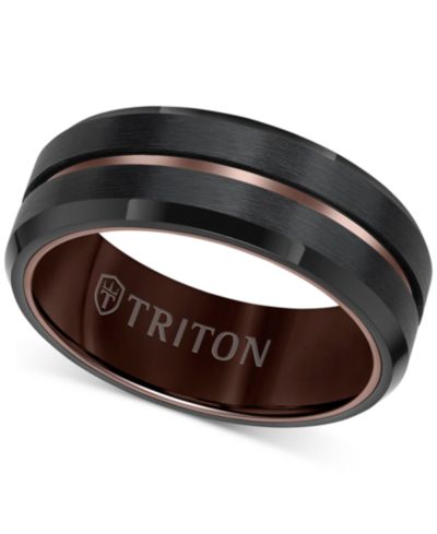 Triton Men's Brush Finished Center Line Band in Black Tungsten Carbide