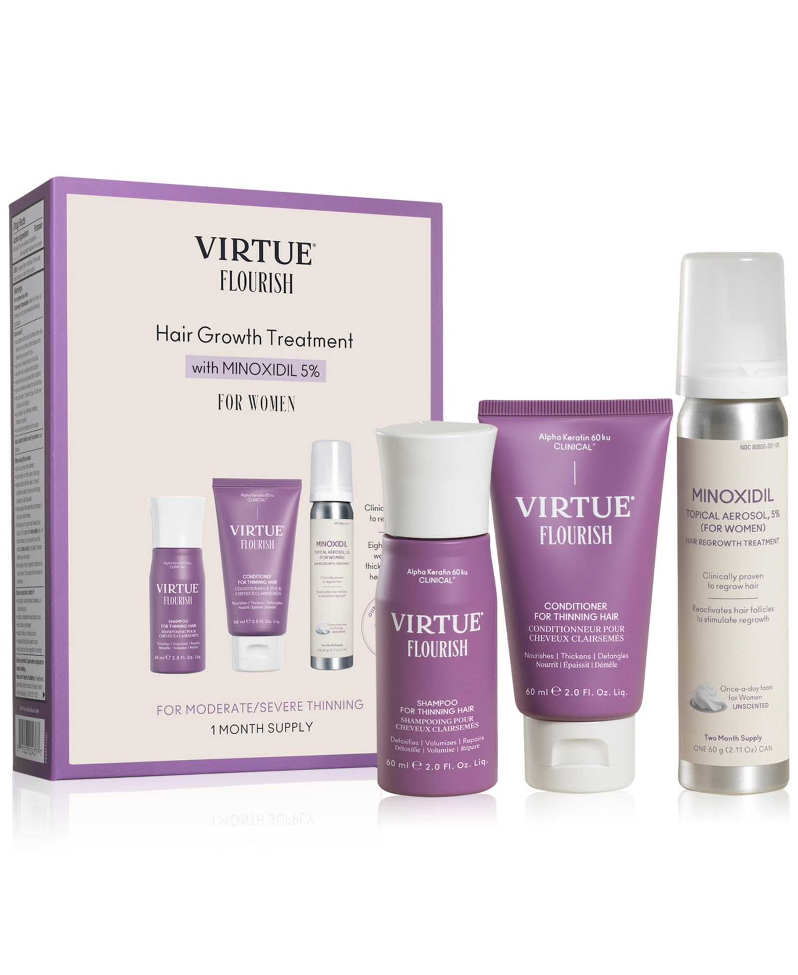 Virtue Набор средств для роста волос Trial-Size, 3 шт.
