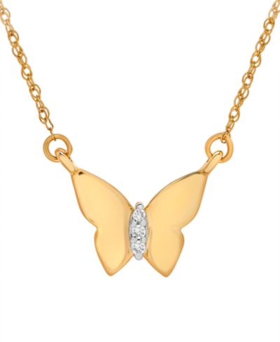 Wrapped™ Diamond Accent Butterfly 17" Pendant Necklace in 14k Yellow, White or Rose Gold, Created for Macy's