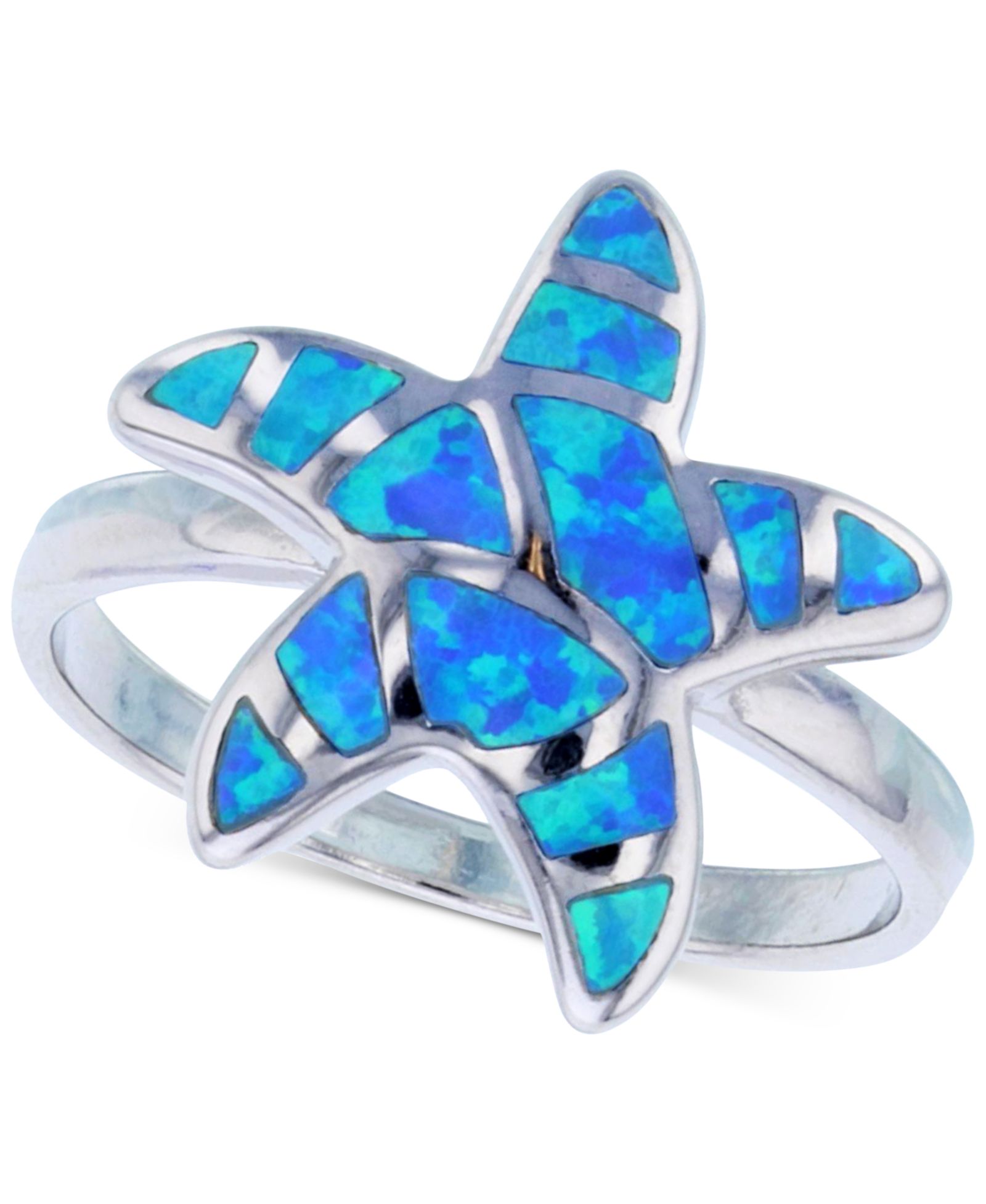 Lab-Grown Blue Opal Starfish Ring in Sterling Silver