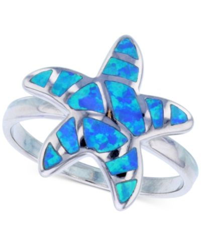 Lab-Grown Blue Opal Starfish Ring in Sterling Silver