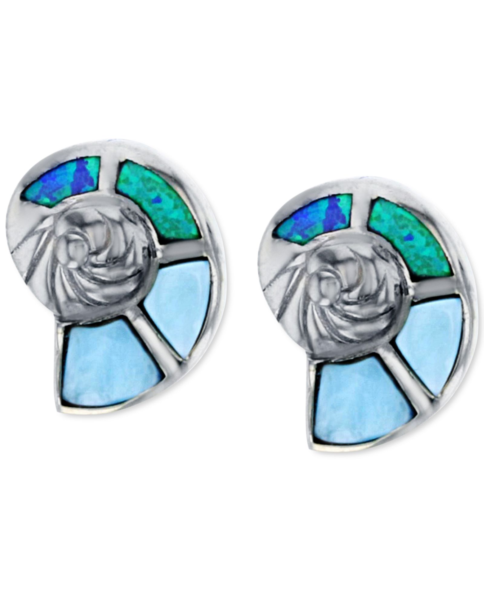 Серьги-гвоздики Lab-Grown Blue Opal & Larimar Shell в Sterling Silver