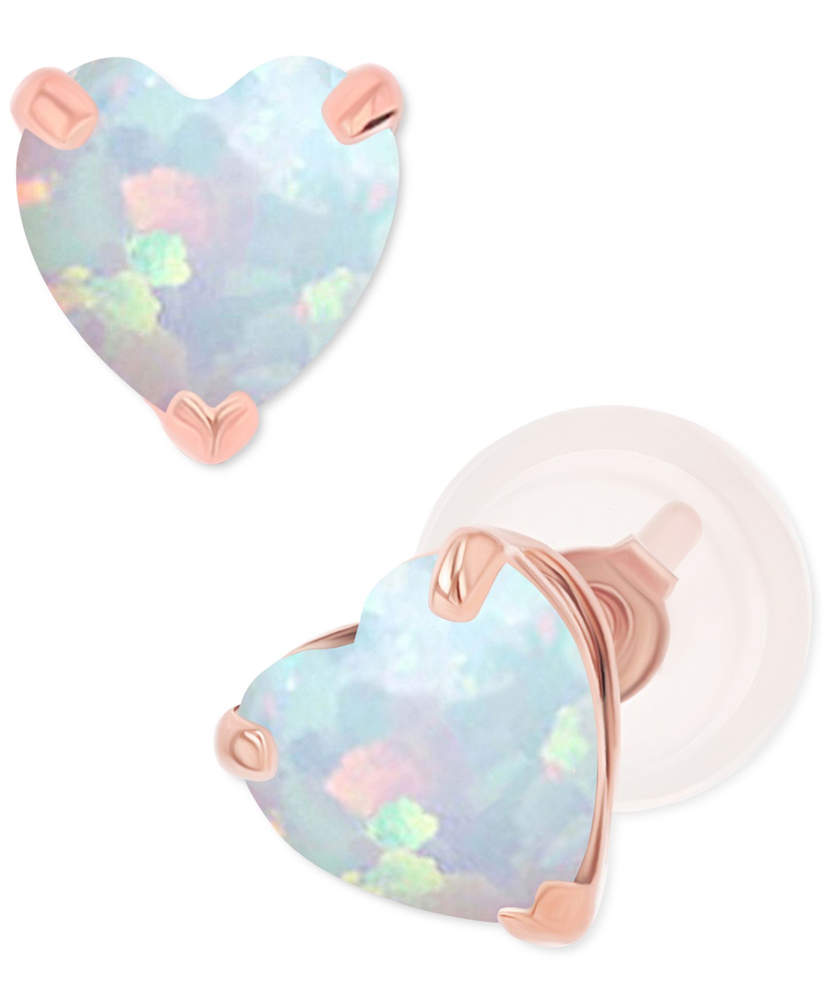 Серьги-гвоздики с сердцами из выращенного опала (3/8 ct. t.w.) в стерлинговом серебре