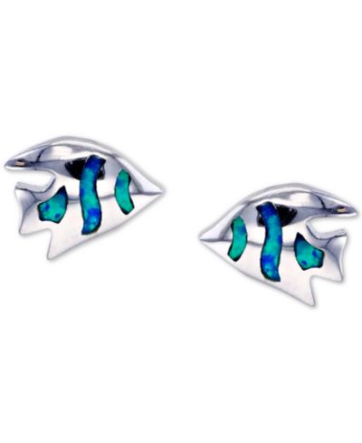 Серьги-гвоздики Macy's Lab-Created Blue Opal Fish в серебре Sterling Silver