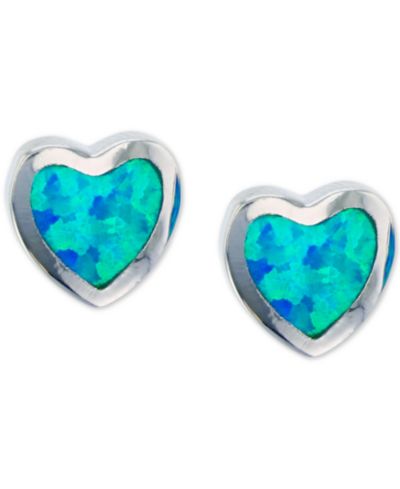 Серьги-гвоздики Lab-Grown Blue Opal Heart в стерлинговом серебре
