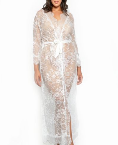 Макси-халат iCollection Plus Size Jasmine Eyelash Lace