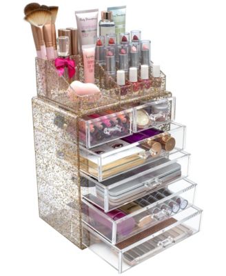 Sorbus 2 Piece Acrylic Makeup and Jewelry Storage Organizer Case (6 Drawers and Lipstick Tray