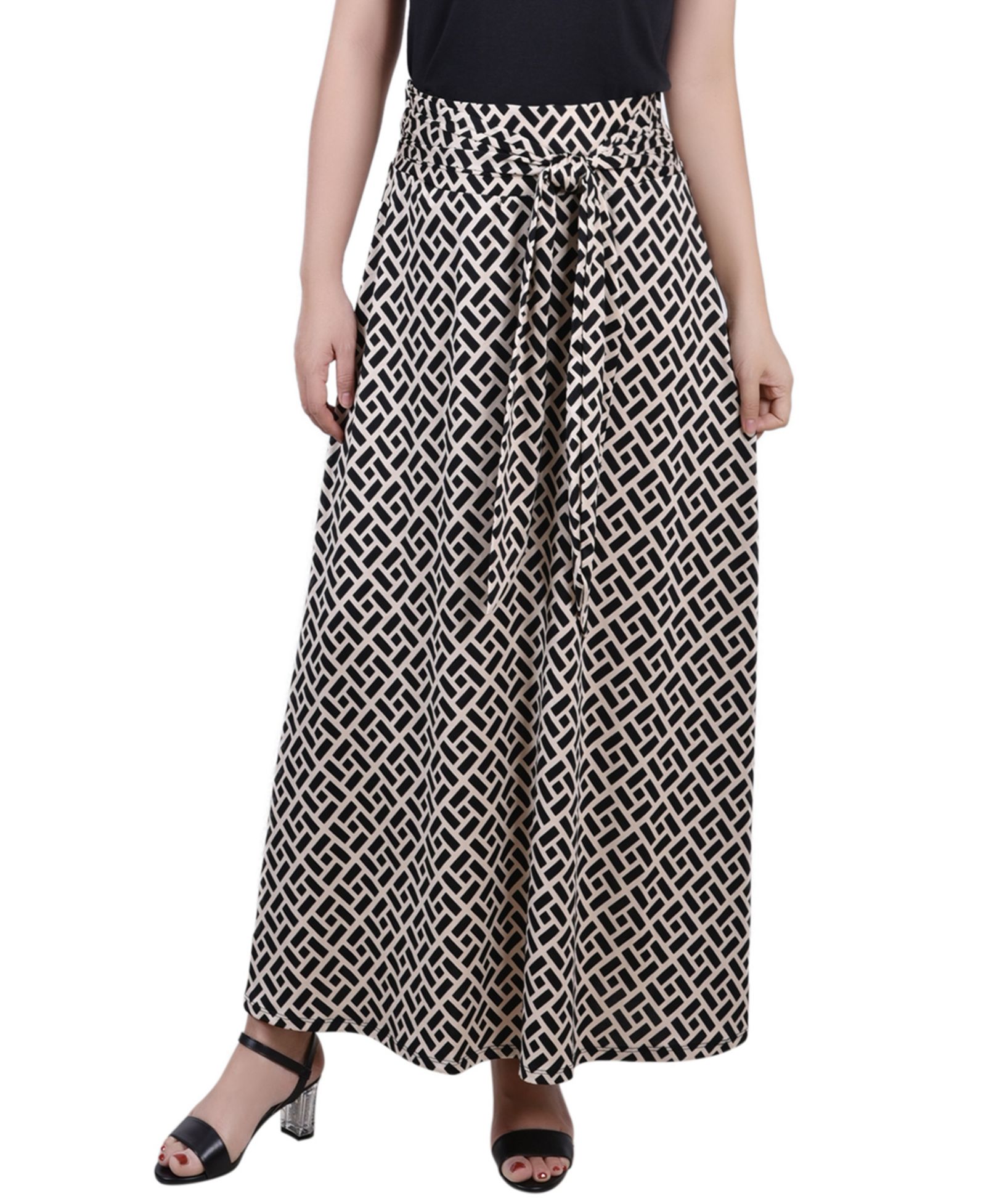 NY Collection Petite Printed Maxi Skirt with Sash Waist Tie