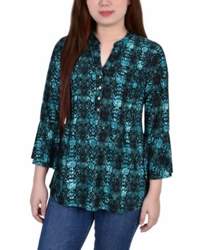 NY Collection Женский топ с рукавами 3/4 Bell Sleeve и плиссировкой спереди