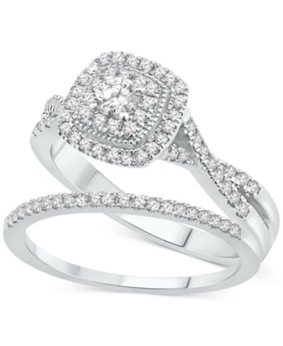 Свадебный набор с бриллиантовым огранением Cushion Halo Twist (5/8 ct. t.w.) в 14k White Gold