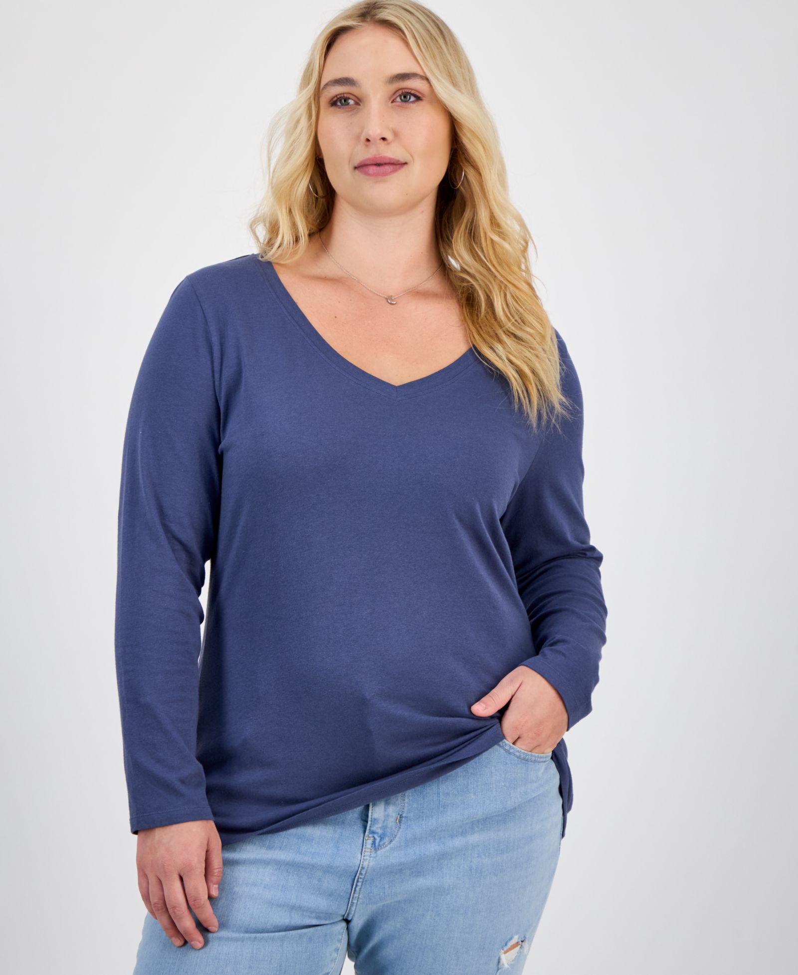 Aveto Plus Size Long Sleeve V-Neck Top